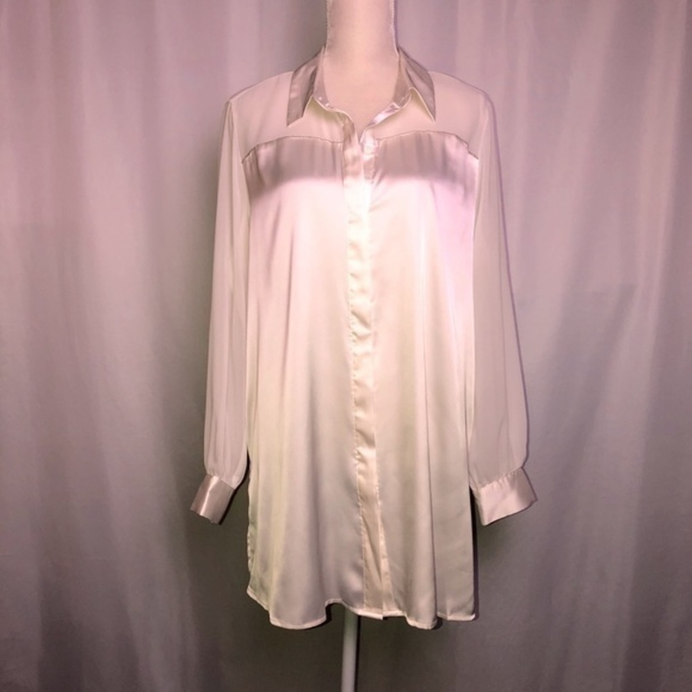 ALFANI White Delicate Long Sleeve Tunic, Size L